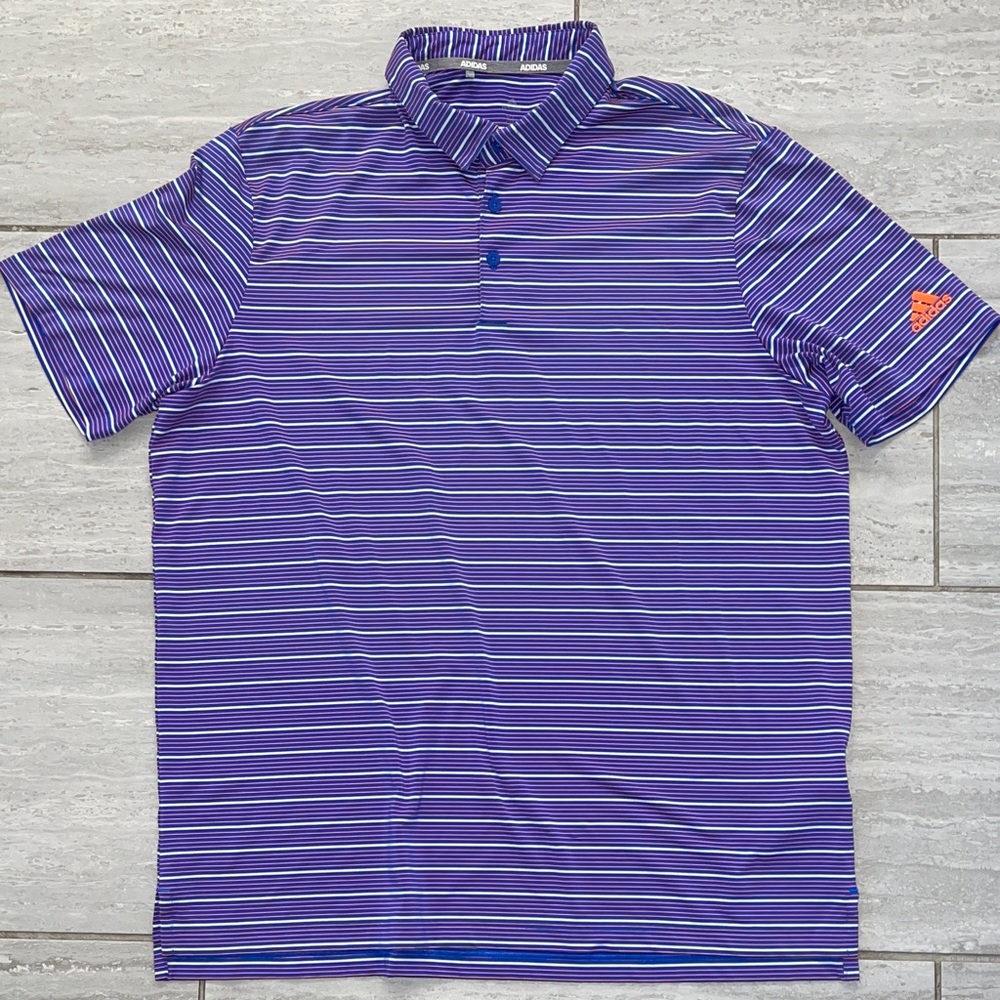 Adidas Golf Men's Blue and White & Orange Striped Polo Shirt